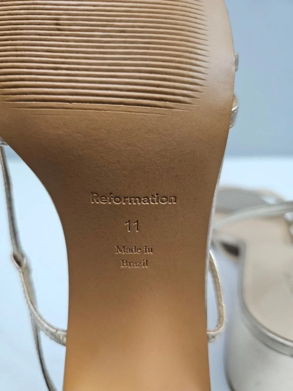 Reformation Eleonora Slingback Sandal Size 11 Gold Leather Square Toe Block Heel